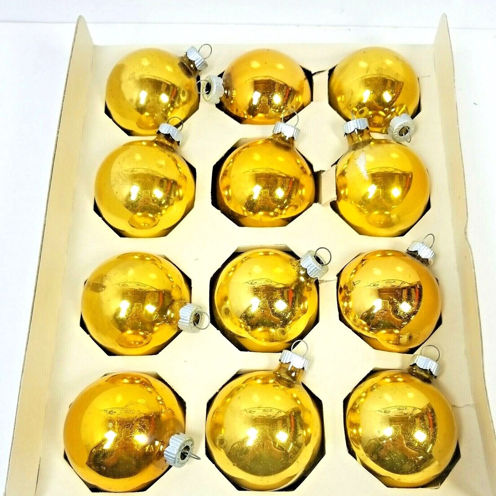 Shiny Brite Gold Ball Ornaments Vintage 12 Piece Christmas Tree Decor by Poloron